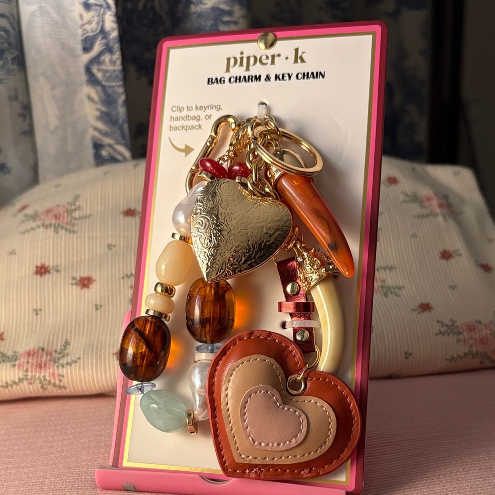 Piper Gold and Orange Heart Bag Charm & Key Chain
